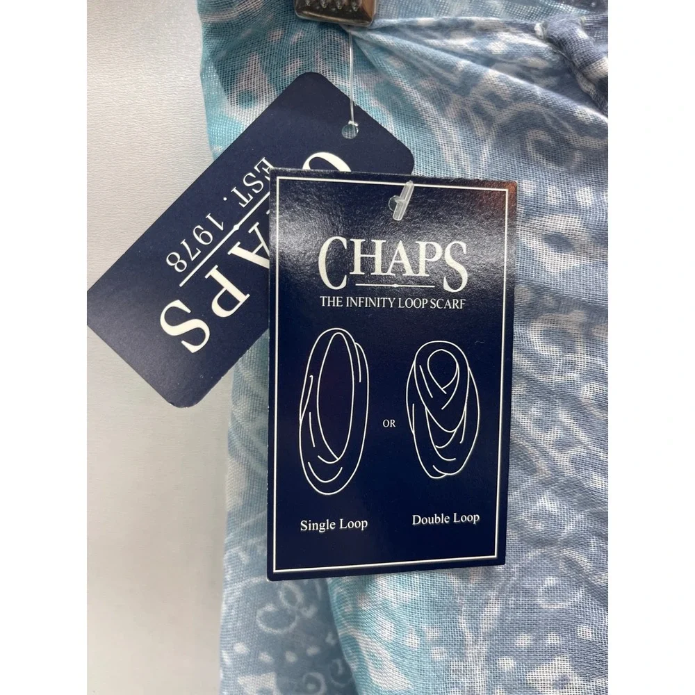 Chaps Blue‎ White Medallion Print Infinity Loop Scarf Ombre Boho Lightweight NWT